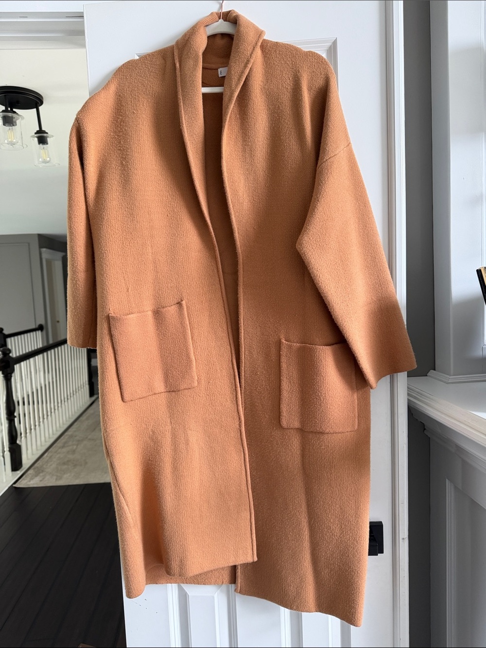 Mango Open-Front Long Cape Coat in Peach